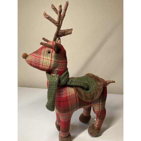 Christmas Plush Plaid Reindeer Standing Decor Holiday - Picture 1 of 5
